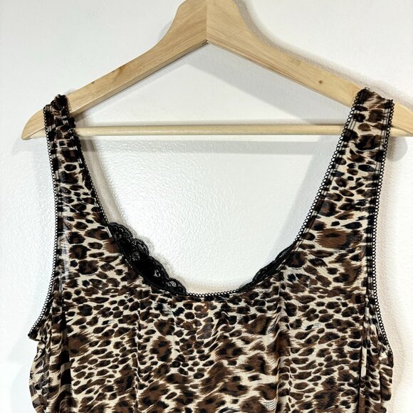 Cacique Tank Top 26 / 28 Sleepwear Lingerie Shirt Mesh Lace Leopard Brown Black - Picture 5 of 8